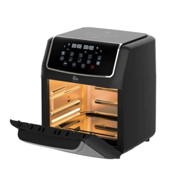 Forno fritadeira elétrica digital preto Kian AFO-101D 12 litros 1900W com porta aberta