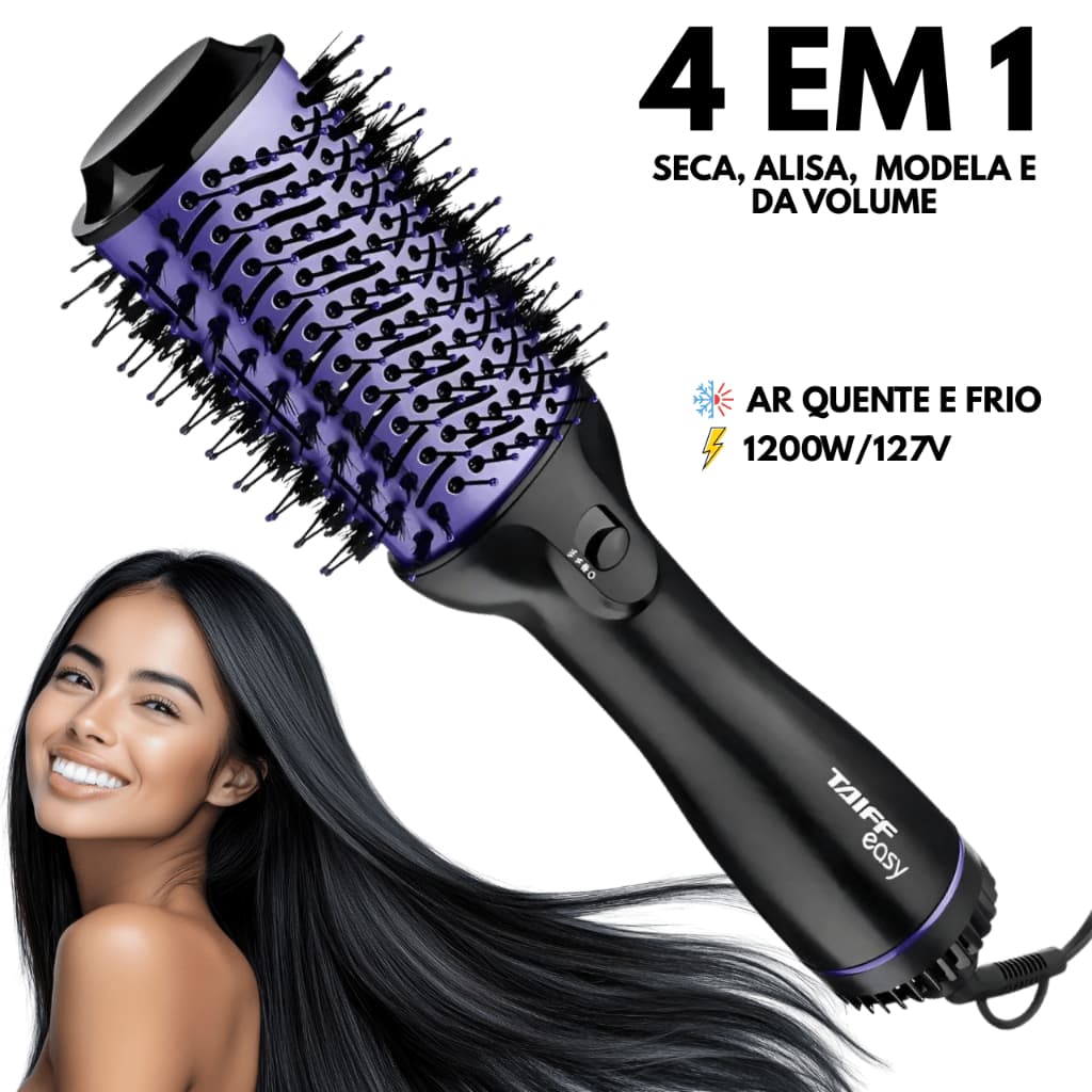 Escova Secadora Modeladora Alisadora Elétrica Oval Taiff 4 em 1 Quente Frio e Hair Styler 127V 1200W