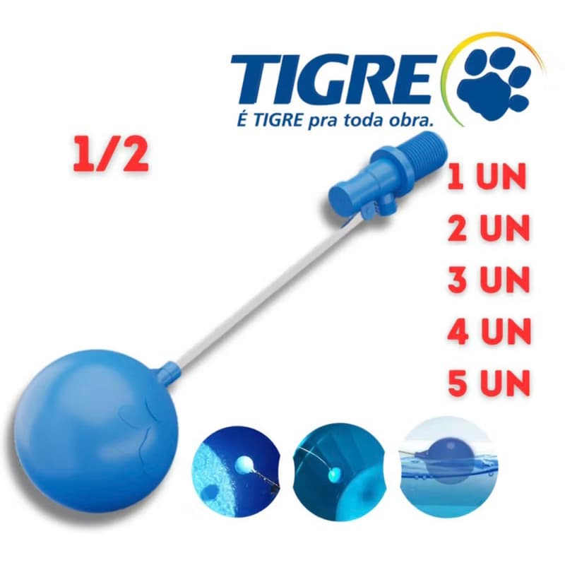 Torneira Boia Tigre 3/4 para Caixa d'Água com Boia Azul e Tubo