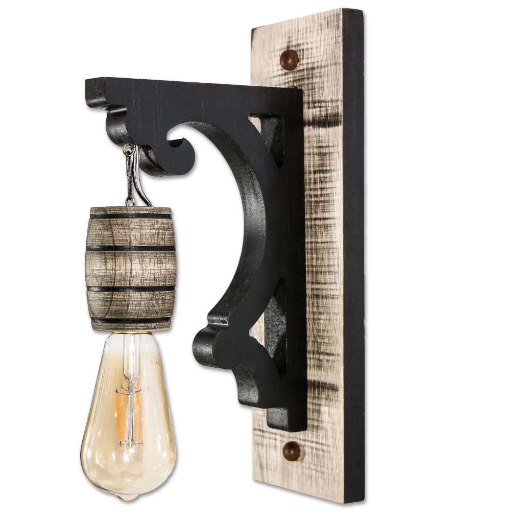 Luminária de parede retrô vintage com suporte em madeira maciça e acabamento rústico