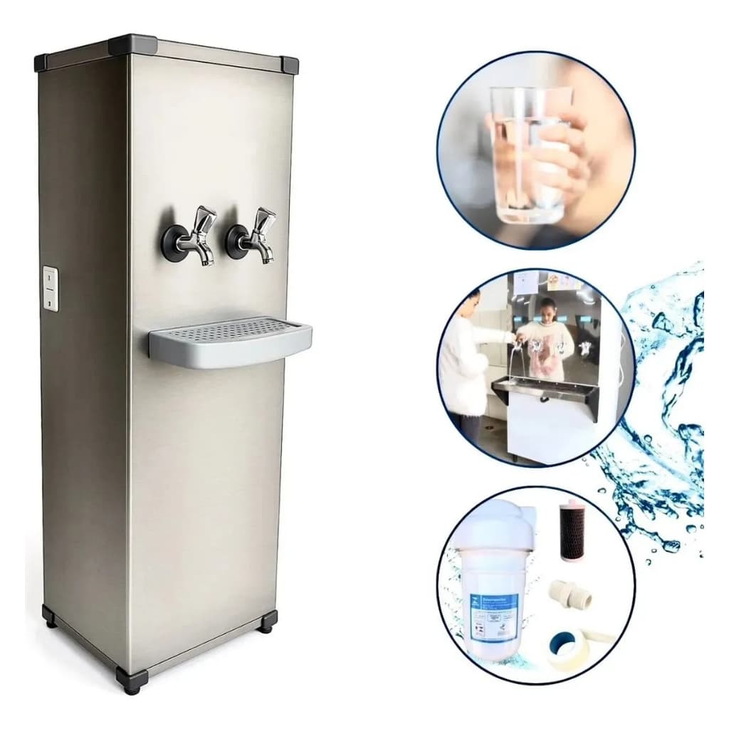 Purificador De Água 25 Litros Industrial Com 2 Torneiras Geladas Bebedouro Indsutrial Inox