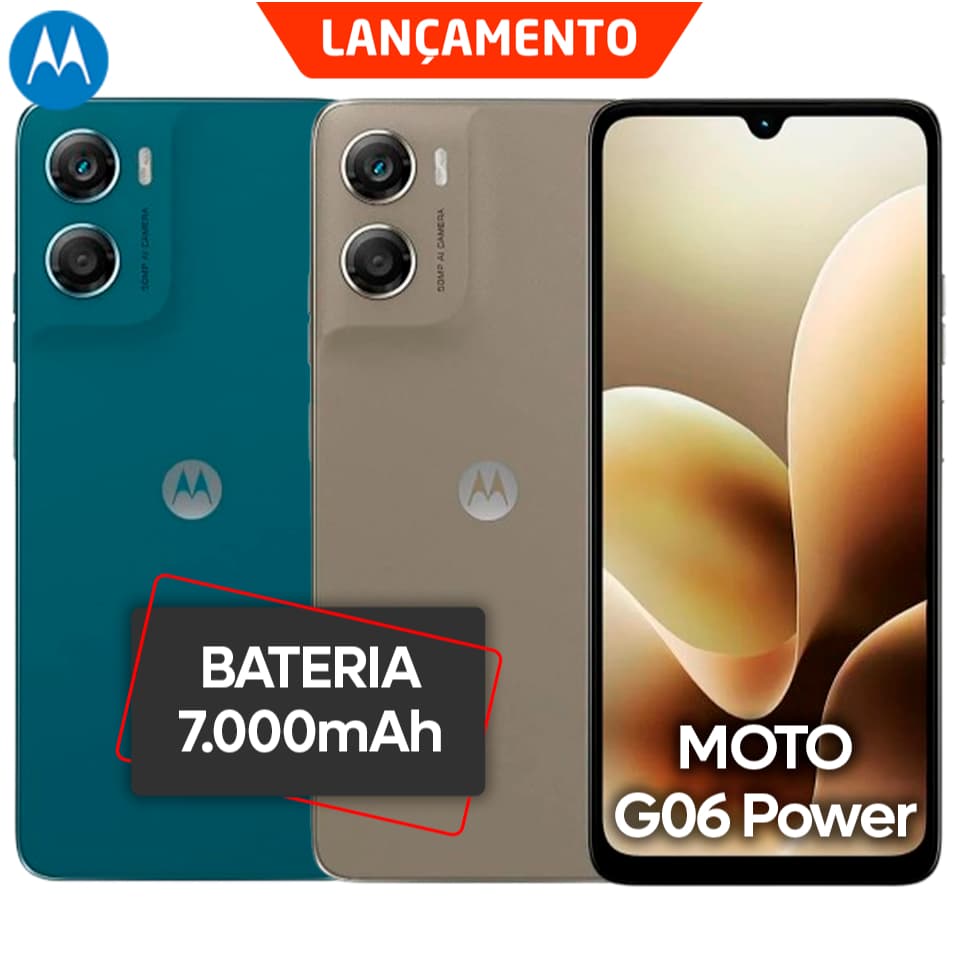 Celular Motorola Moto G06 Power com bateria 7.000mAh, tela 6.88", Dual-SIM, câmera dupla 50MP, 64GB, 4GB RAM.