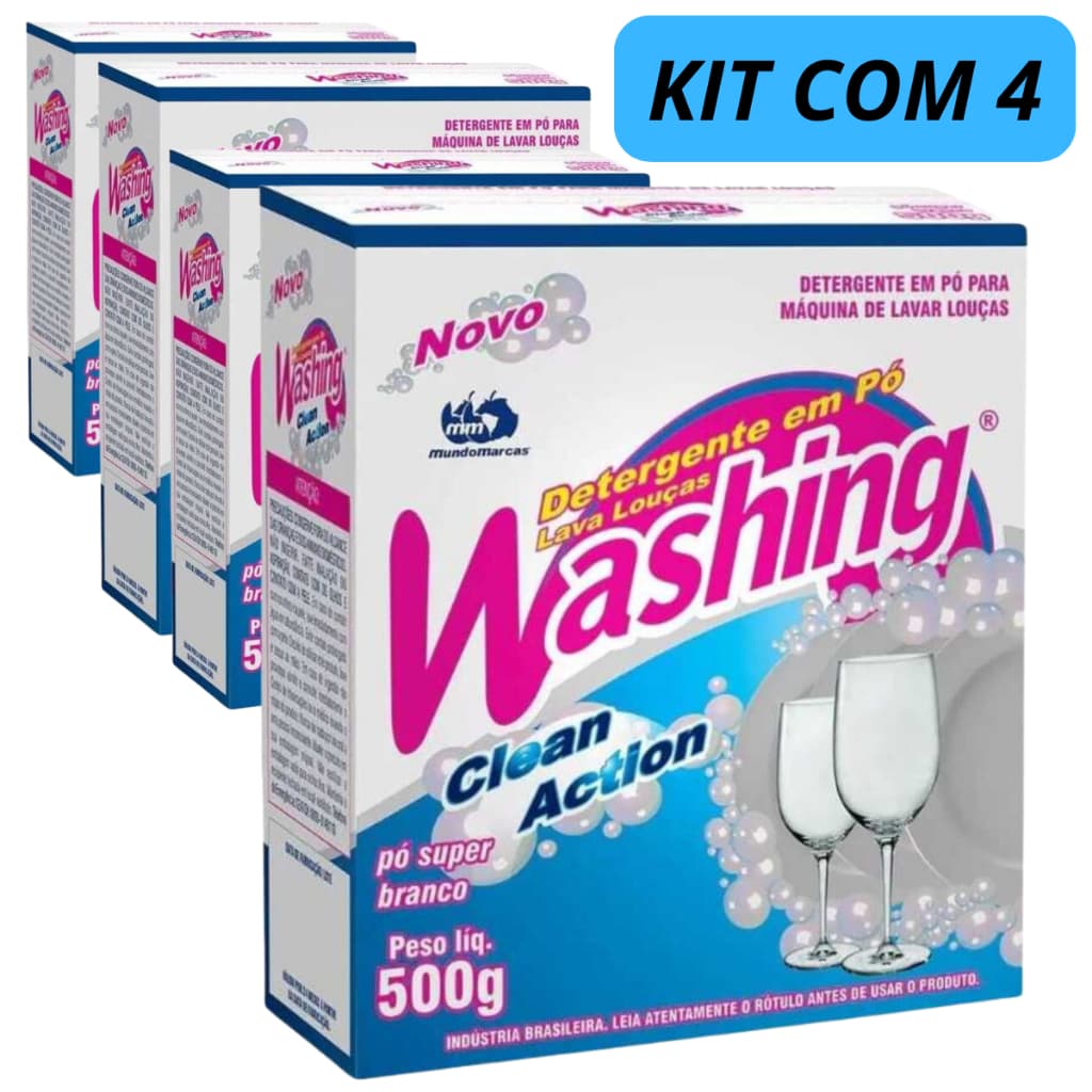 Detergente Em Pó Para Lava Louças Washing Em Pó Clean Action 500G