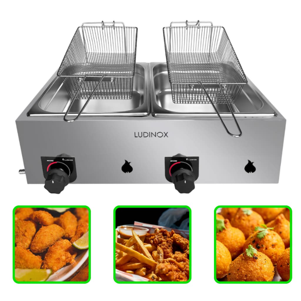 Fritadeira a gás industrial 10 litros 2 cubas Aço minimizado
