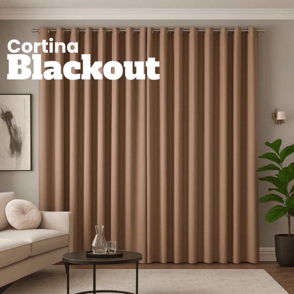 Cortina blackout marrom 6,00x2,70m para sala e quarto, porta de vidro, balcão
