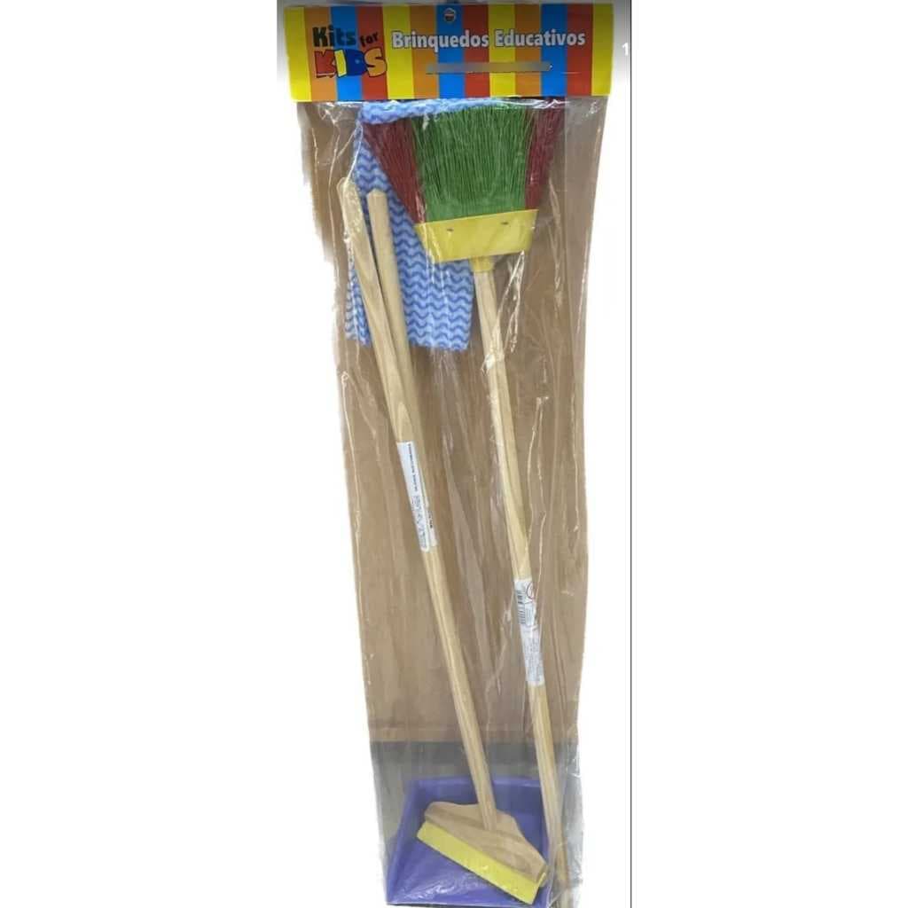 Kit de Limpeza Infantil Educativo com Vassoura, Rodo, Pá e Paninho