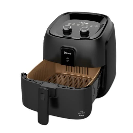 Fritadeira de ar Philco preta 9L com cesto quadrado aberto