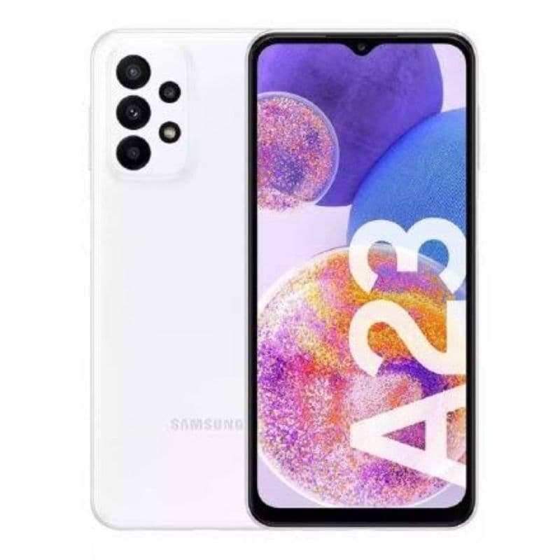 Samsung Galaxy A23 4G com câmera quádrupla e tela de 6.6 polegadas, branco
