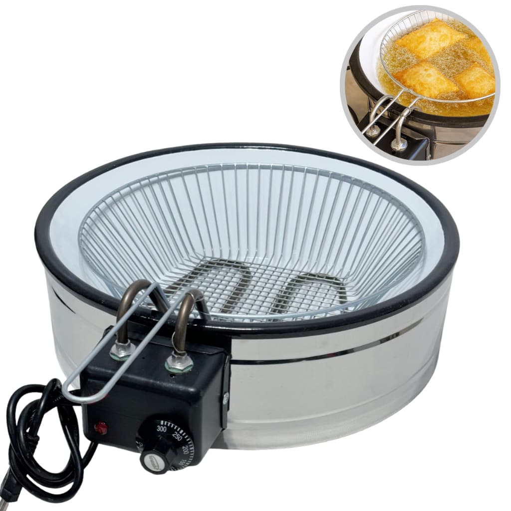 Fritadeira Elétrica Tacho 7 Litros Inox Redonda Industrial Esmaltada Pastel Pasteleiro