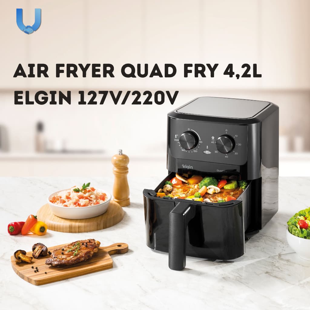 Air fryer Quad Fry 4,2L Elgin 127V/220V Fritadeira Cuba Quadrada Alta Perfomance Envio Rápido Nota