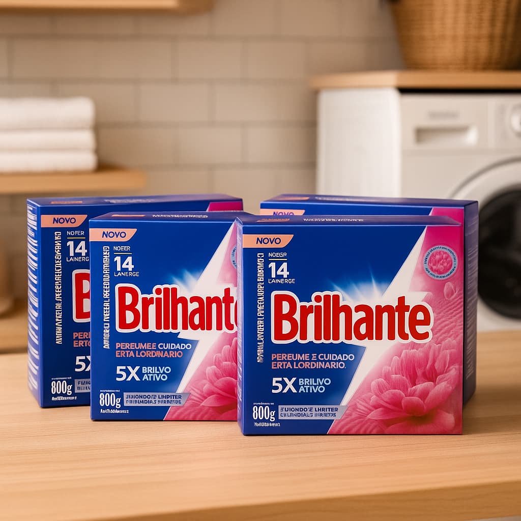 Kit com 4 Caixas de Sabão em Pó Brilhante 800g Perfume e Cuidado Extraordinário – Limpeza Profunda