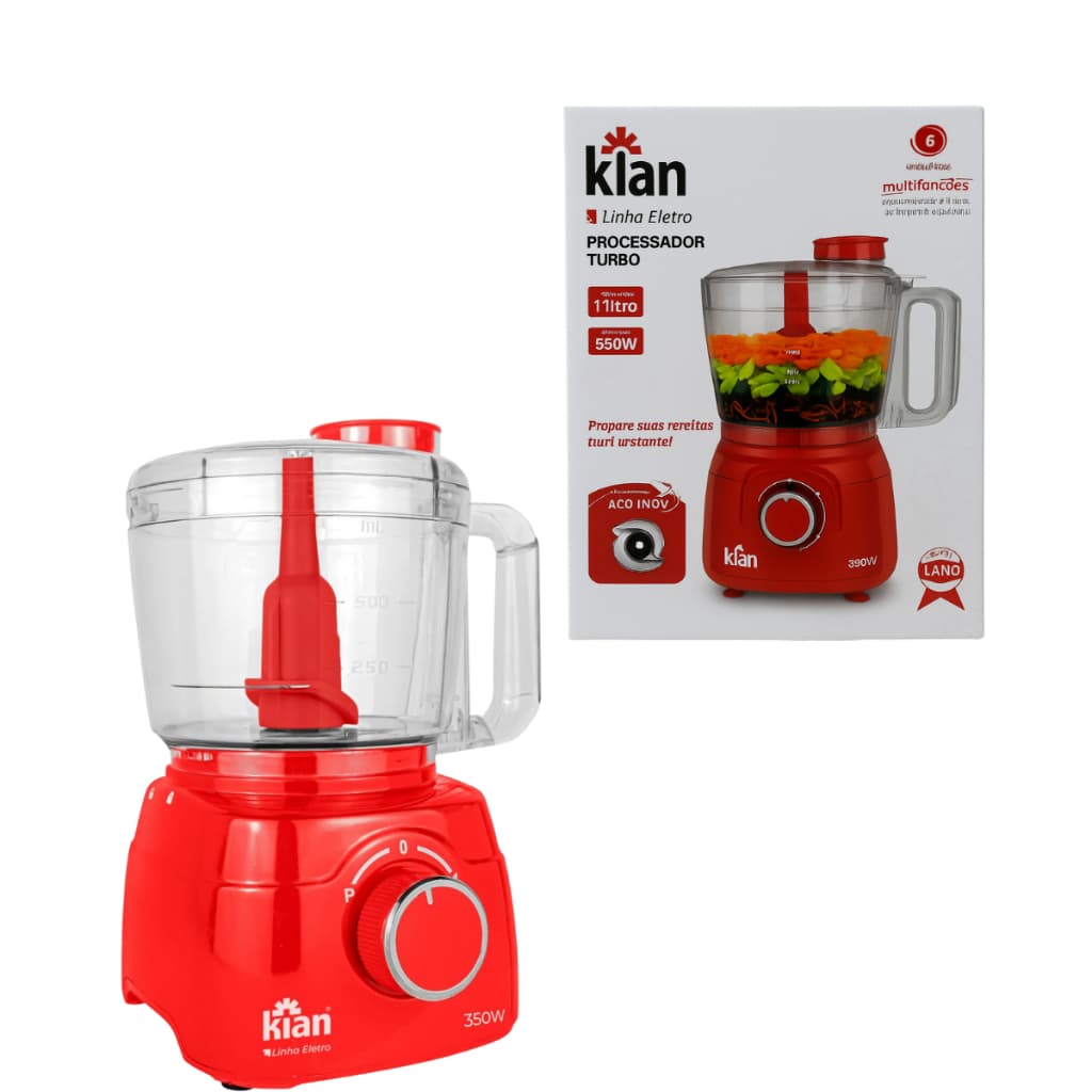Processador de Alimentos Kian Vermelho 220V 350W com Lâminas em Inox