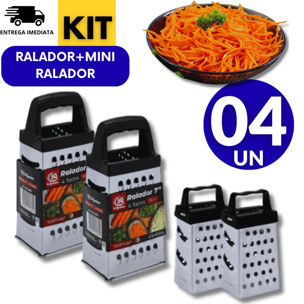 Kit Ralador e Mini Ralador 04 Unidades Contendo 2 Raladores Grande e 2 Mini Ralador Ideal Para Sua Cozinha  Resistente