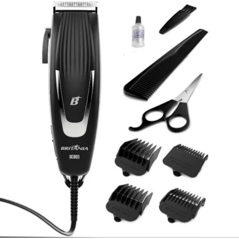 Máquina de Cortar Cabelo Britânia BCR03 18W com Lâminas de Alta Precisão -Com 9 Acessórios para cortar cabelo Preto 110V