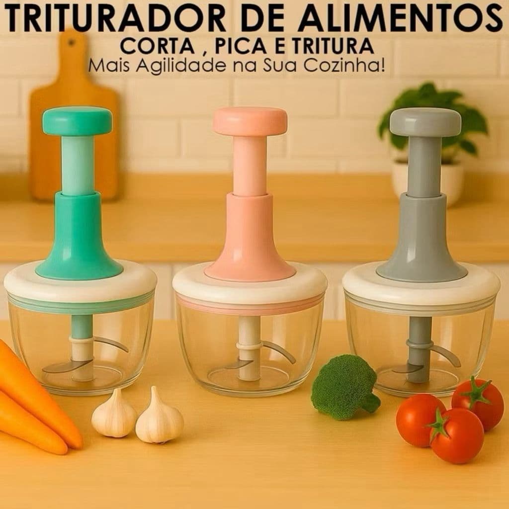 Processador triturador de alimentos manual com 3 lâminas de aço inoxidável afiadas, 1,5 litros, para cozinha