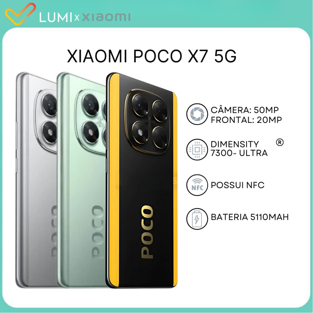 Xiaomi Poco X7 5G 256/512GB + 8/12GB  RAM, Processador Dimensity 7300-Ultra, Câmera 50MP, Versão Global