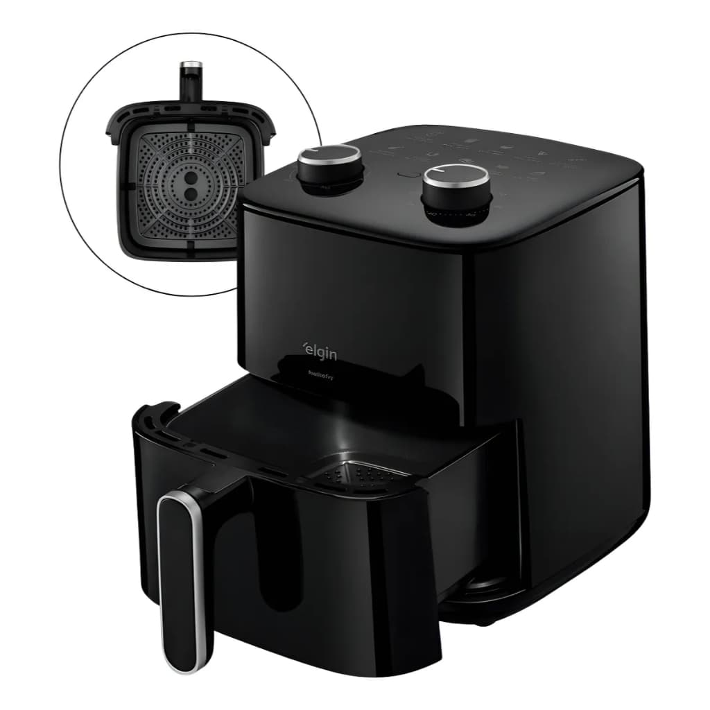Fritadeira Air Fryer 3,7L Pratica Fry Antiaderente Cuba Quadrada e Grelha Removível 1400W Elgin
