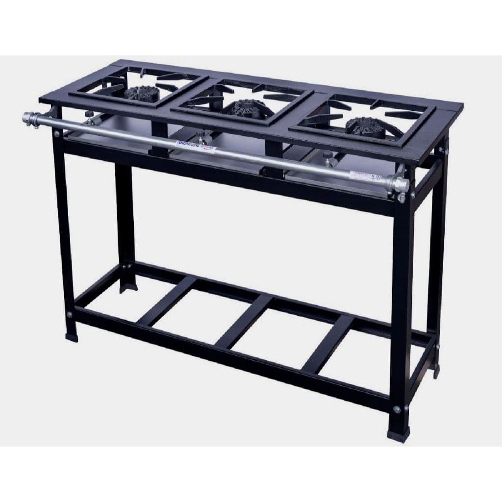 Fogão Industrial 3 Bocas Cristal Aço Alta Pressão 30x30 Perfil 5 A Gás Preto