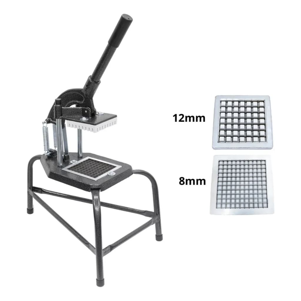 Picador industrial manual com lâminas de 8mm e 12mm em fundo branco