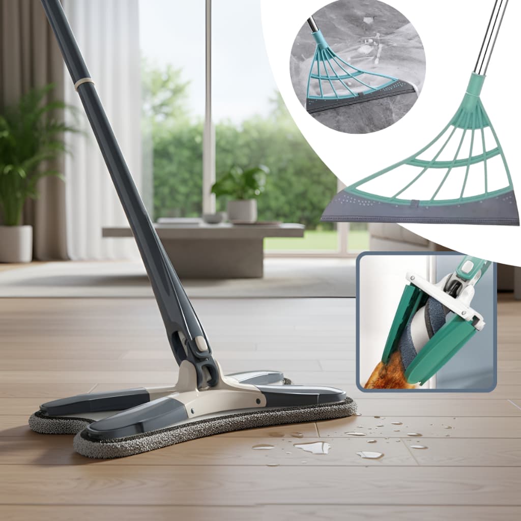 Mop Limpeza Esfregão X Limpa com Chão Vidros Teto Parede + Rodo Silicone Vassoura Mágica