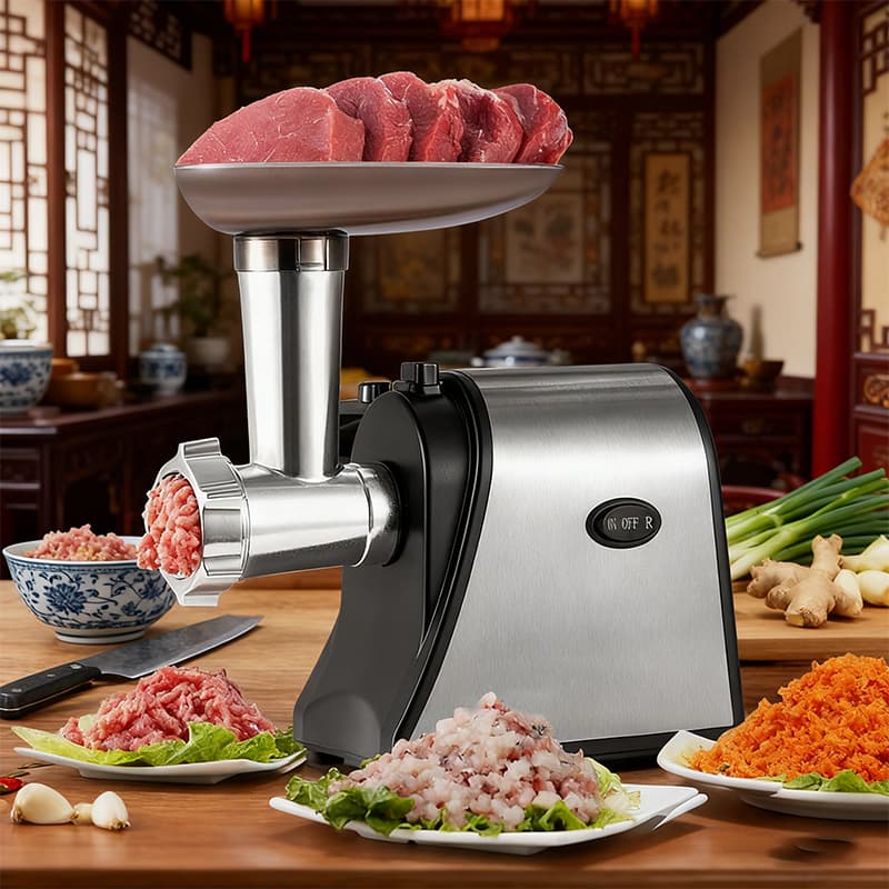 Moedor de Carne Elétrico 1500W Aço Inox 110/220V com Funil para Linguiça e 3 Discos de Corte