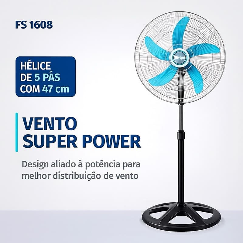 Ventilador de Coluna Turbo 1,05-1,30cm/5 Pás–Ventilador de Pé/Parede–Silencioso e Potente–110v/220v