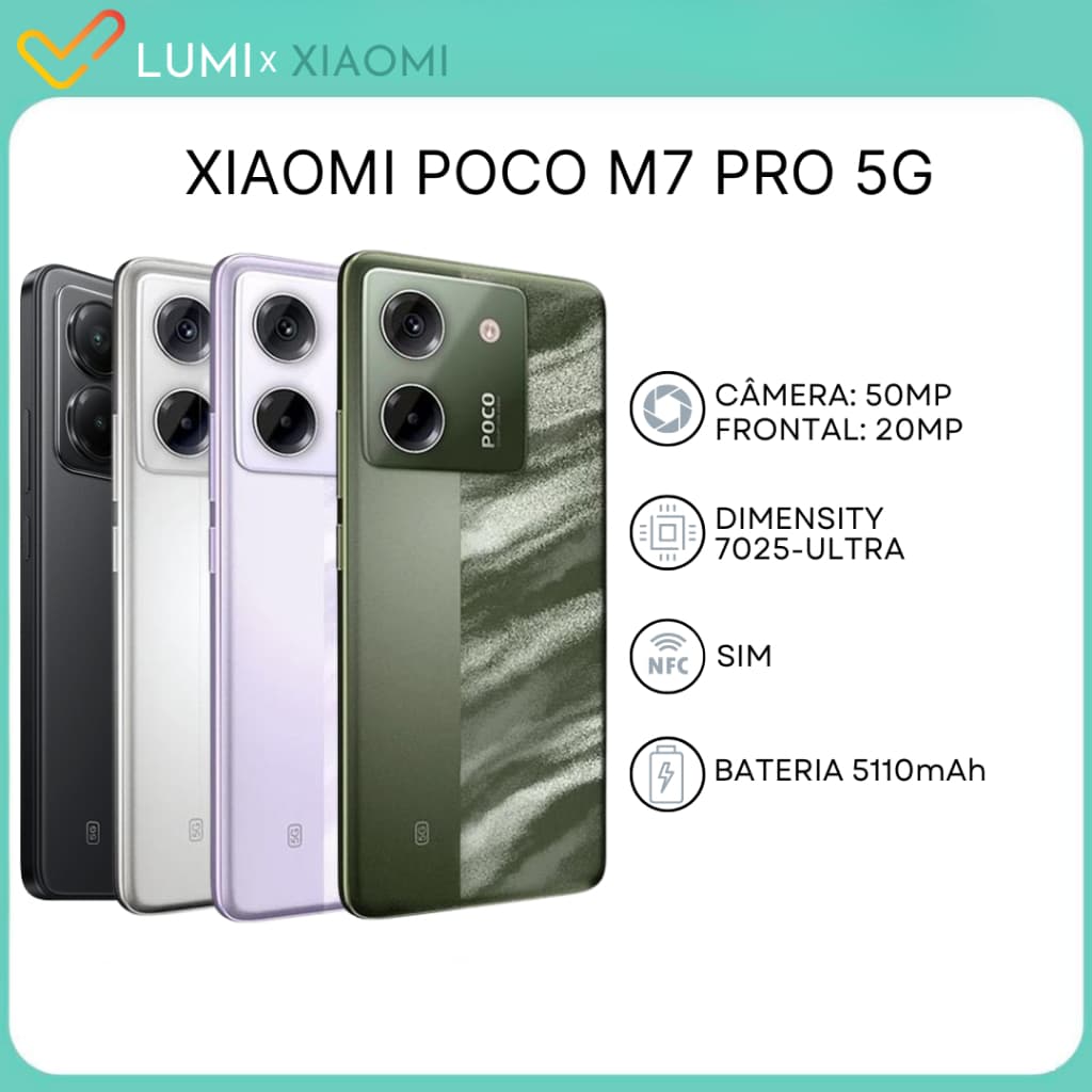 POCO M7 Pro 5G, 256GB e 12GB RAM, Câmera 50MP, Processador Dimensity 7025-Ultra, Bateria de 5110mAh Versão Global