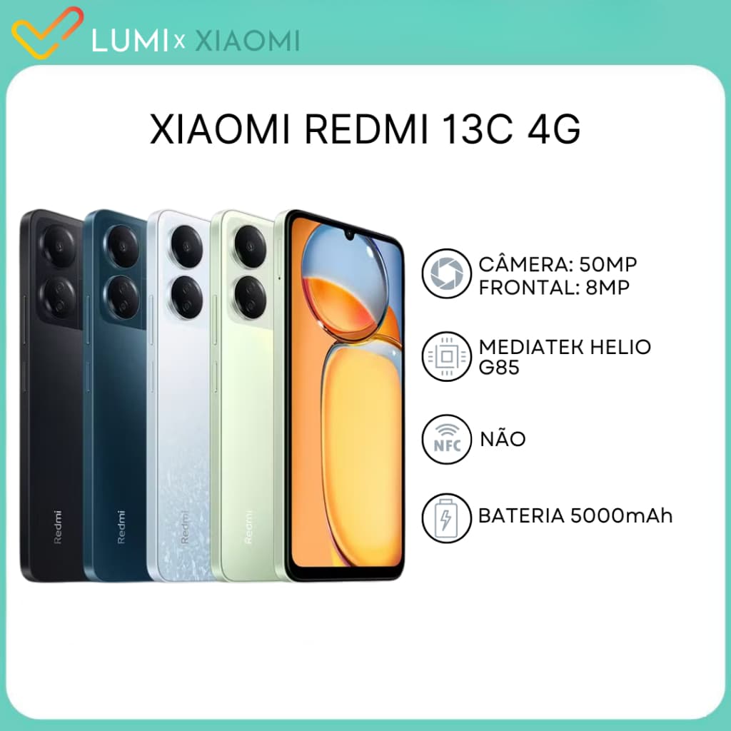 Xiaomi Redmi 13C 4G (Versão Global) | Câmera de 50MP, Processador MediaTek Helio G85 (12nm)(NOVO/LACRADO)