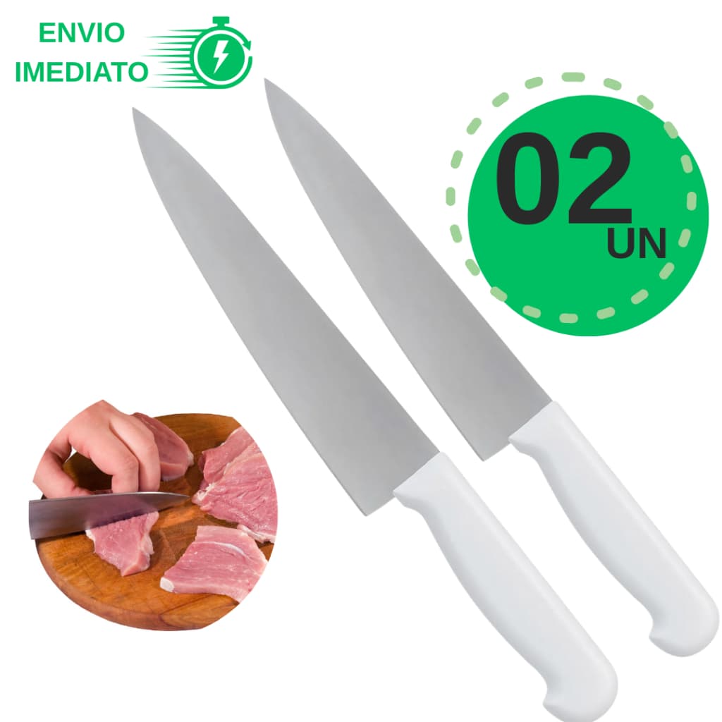 Duas facas peixeiras profissionais com cabo de plástico branco em oferta de envio imediato