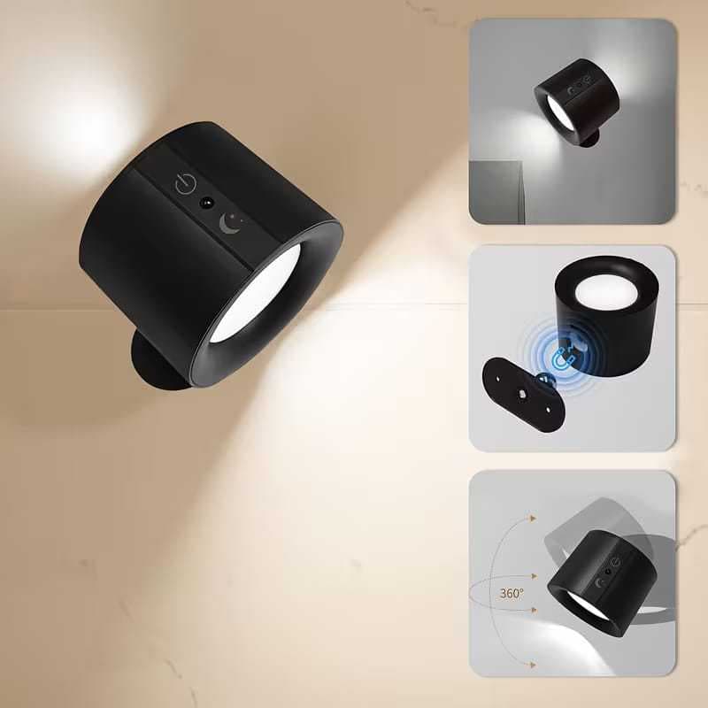 Arandela LED redonda magnética recarregável 360° sem fio com controle touch