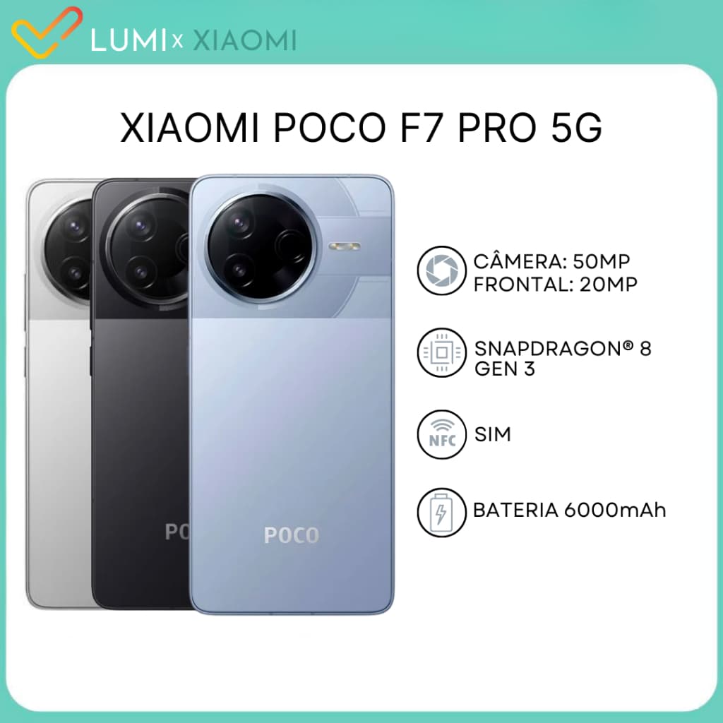 Xiaomi POCO F7 PRO 5G 256+12GB RAM OU 512GB+12GB RAM, Processador Snapdragon® 8 Gen 3, Câmera 50MP , Versão Global