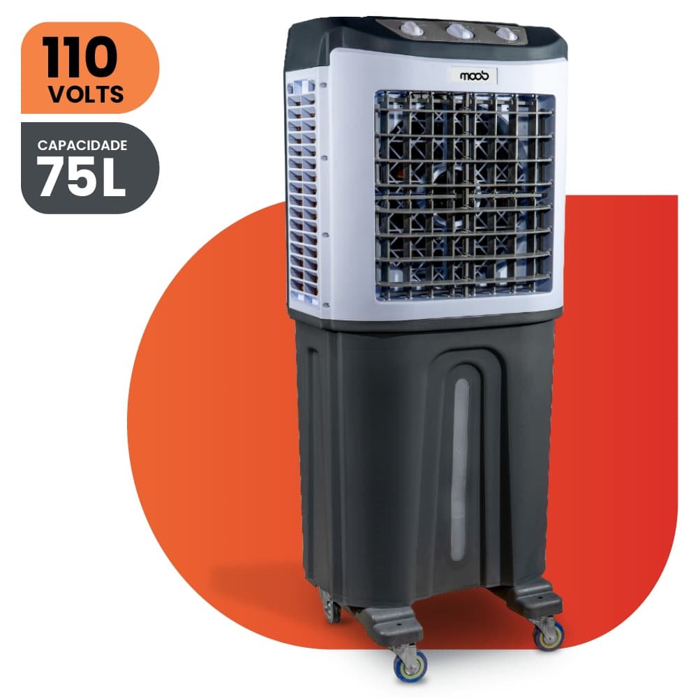 Climatizador Portátil Silencioso Industrial Moob Ultra Ar 75L 150W 110V 3 Velocidades Evaporativo