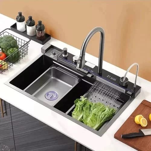 Cuba para cozinha gourmet pia aço inox com acessórios e Torneira monocomando misturador quente frio