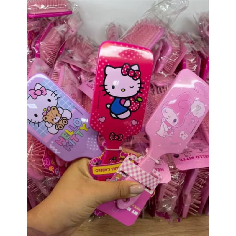 Escova de Cabelo Hello Kitty / My Melody – Escova Pente adulto e infantil, Antiestática, Cerdas Macias, Linha Cute Ro