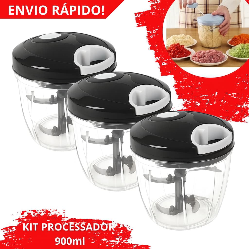 Processador e Triturador Manual De Alimentos Moedor Alho Vegetal Carne com 170ml 500ml 900ml 3 e 5 Lâmina