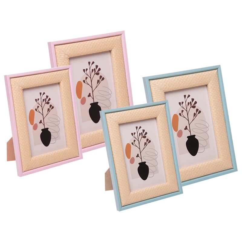 Porta-retratos de MDF trançado rústico, rosa, azul e verde, 10x15cm e 15x20cm, Wolff