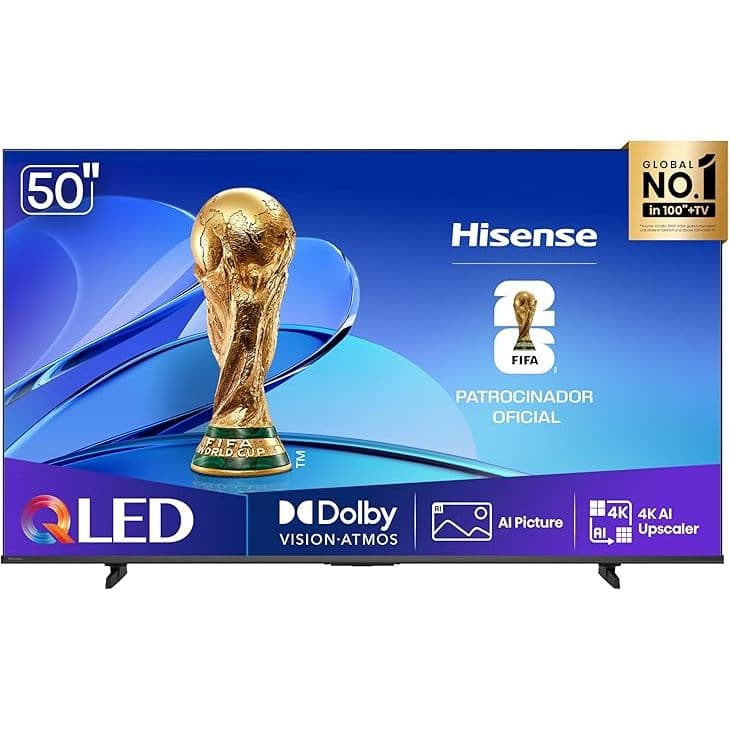 Hisense Smart TV UHD 4K QLED 50 polegadas com troféu dourado e FIFA Patrocinador Oficial