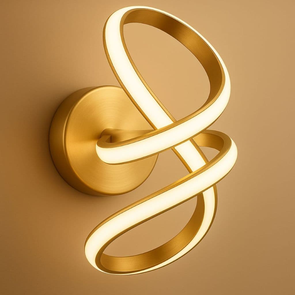 Arandela LED de parede com design espiral ondulado em ouro