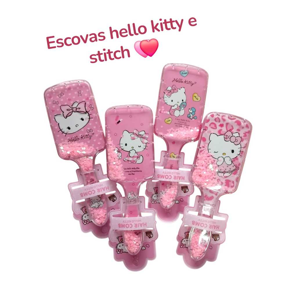 Escova de cabelo stitch ou hello kitty infantil fofa antifrizz com colar