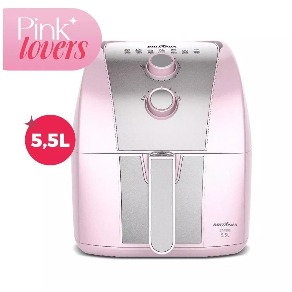 Fritadeira Elétrica Britania Rosa 5,5L 1500W Antiaderente