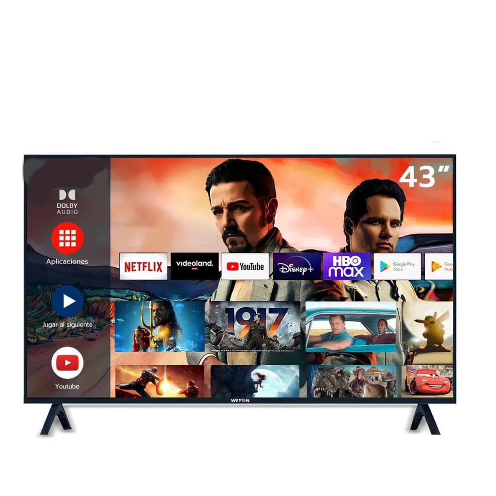 Smart TV 43 polegadas com interface de menu e ícones de aplicativos