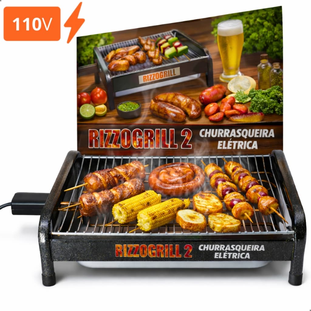 Churrasqueira Elétrica Portátil Com Pés em Alumínio 110v Grande Anti Fumaça 1600w 40cm Grill Gourmet