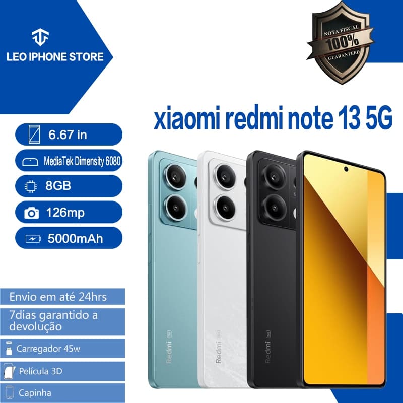 Xiaomi Redmi Note 13 5G - 6,67 polegadas, 8GB RAM, 126MP, 5000mAh, NFC