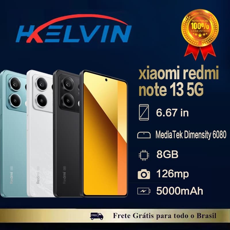 Xiaomi Redmi Note 13 5G 8GB 128GB Global Original 5000mAh Bateria AMOLED 120Hz NFC Nota Fiscal