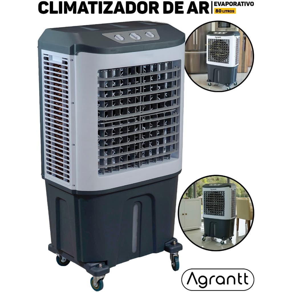 Climatizador de Ar Industrial Portátil Agratt 80 Litros 250w Turbo Motor WEG Galpão Loja Escritório Casa Sala