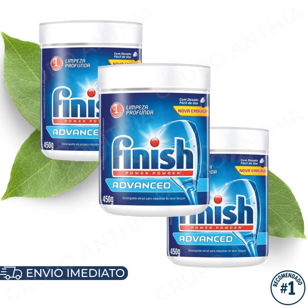 Finish Detergente em Pó para Lava Louças 450g Original Limpeza Profunda e Alta Performance