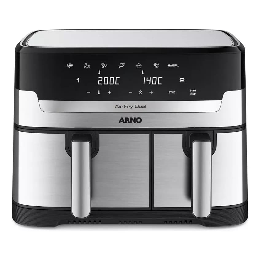 Fritadeira sem óleo Arno Dual 8,3L digital 1800W, aço inoxidável, controle digital, 200°C e 140°C