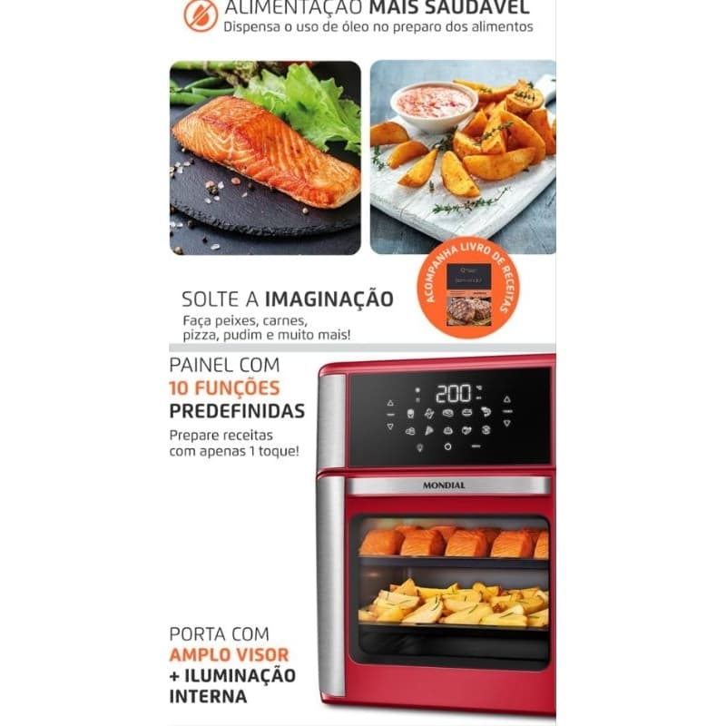 Fritadeira Air Fryer Mondial 12L 2000W com painel digital e 10 funções