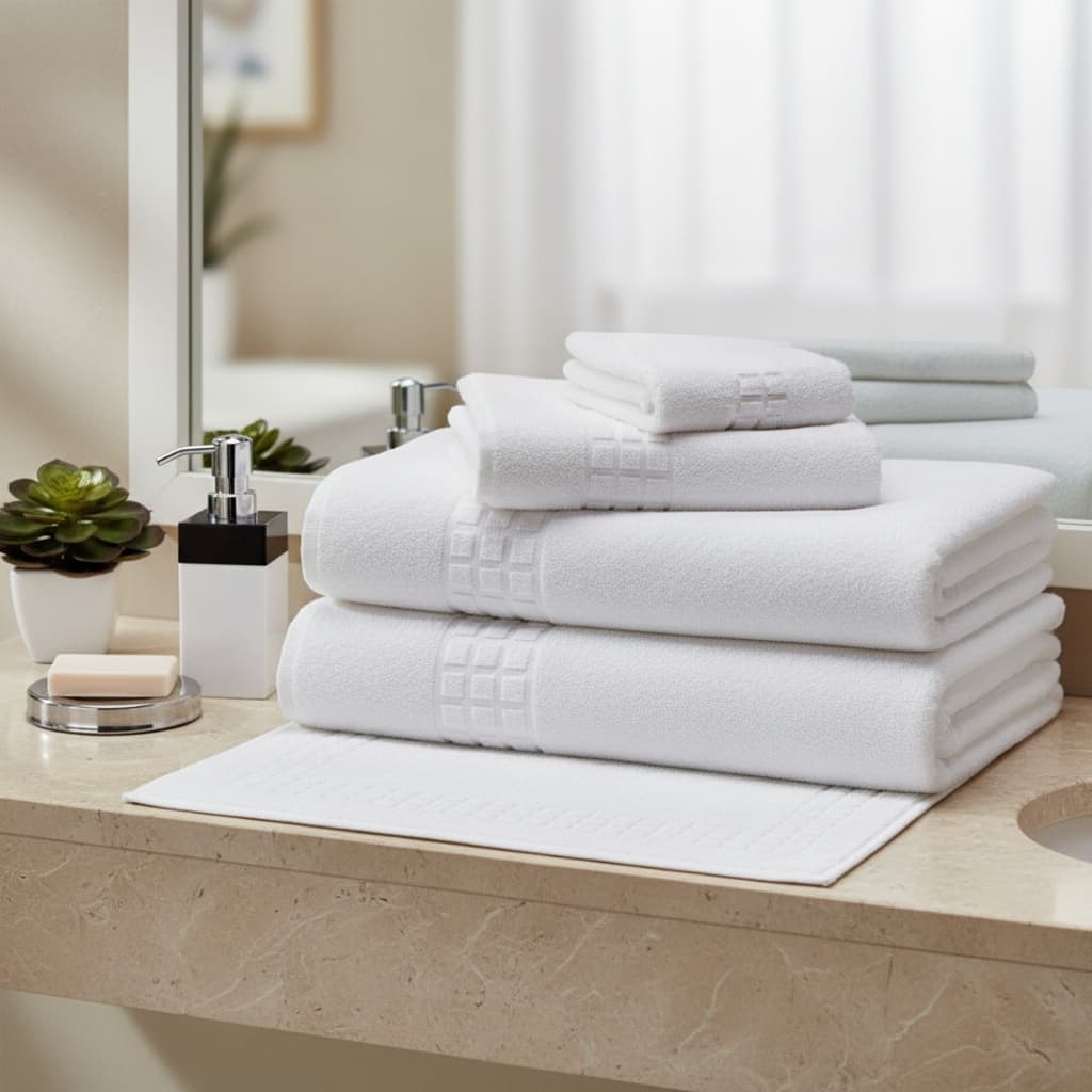 Kit de toalhas de banho branco 100% algodão para hotelaria
