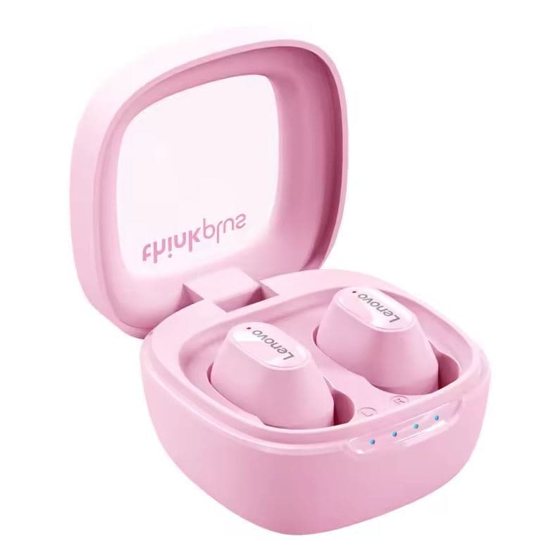 FONE DE OUVIDO LENOVO THINKPLUS XT62- BT WIRELESS - ROSA, fones de ouvido sem fio rosa com caixa de carregamento.